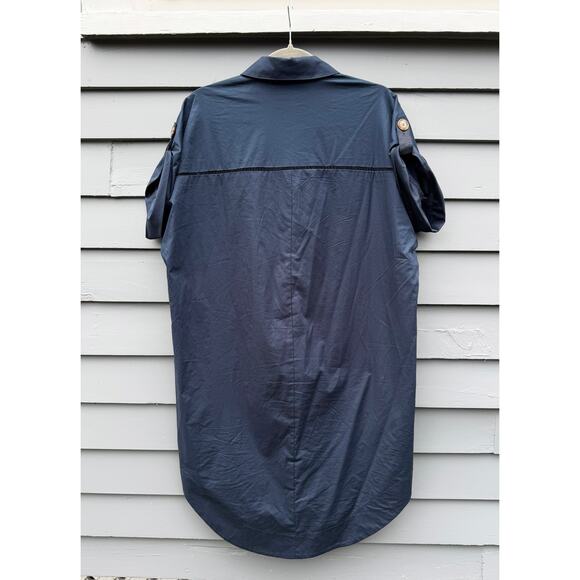 PEARL BY LELA ROSE Navy Cotton Poplin Henley Mini Dress Small S - Picture 4 of 4
